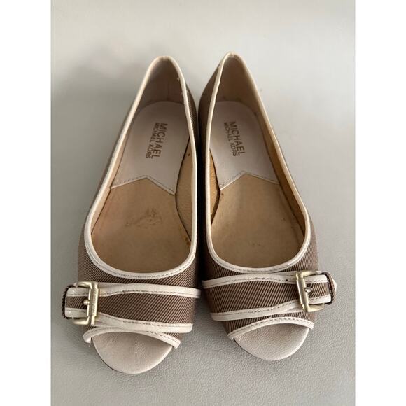 MICHAEL Michael Kors Flats Tan White Peep Toes Size‎ US 5.5 MSRP 300$ - Picture 1 of 6